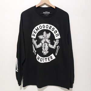 Stranger Things Shirt Unisex SIZE L Demogorgon Hunter Long Sleeve Black Netflix